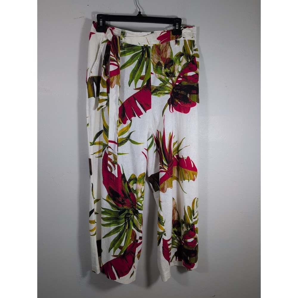 Joie Palm Leaf Beach Linen Blend Women's Palazzo Pants Size 8